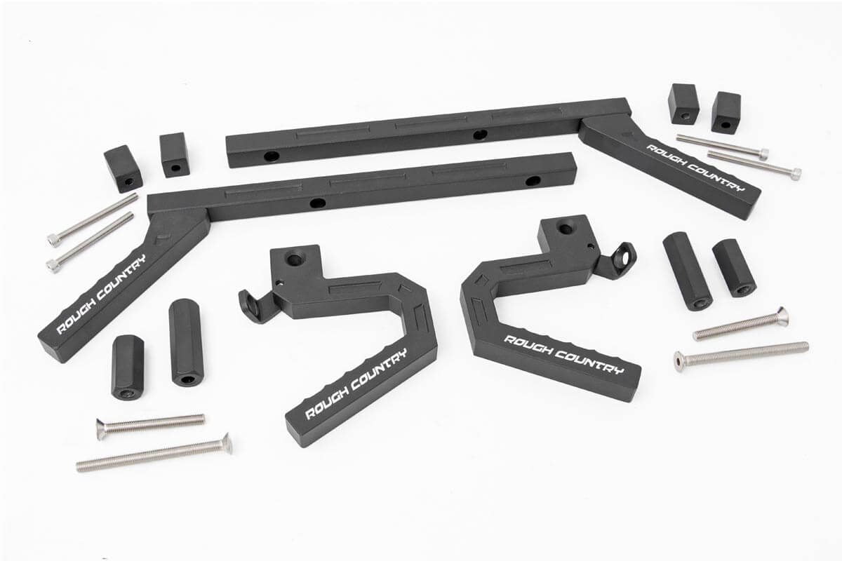 Set Compatible w// 2007-2018 Jeep Wrangler JK Black Geometric Style Rough Country 6509 Aluminum Grab Handles