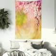 thumbnail image 3 of Nature Tapestry, Japanese Cherry Sakura Floral Artwork in Soft Color over Blurred Background, Wall Hanging for Bedroom Living Room Dorm Decor, 40W X 60L Inches, Pink Green Yellow, by Ambesonne, 3 of 5