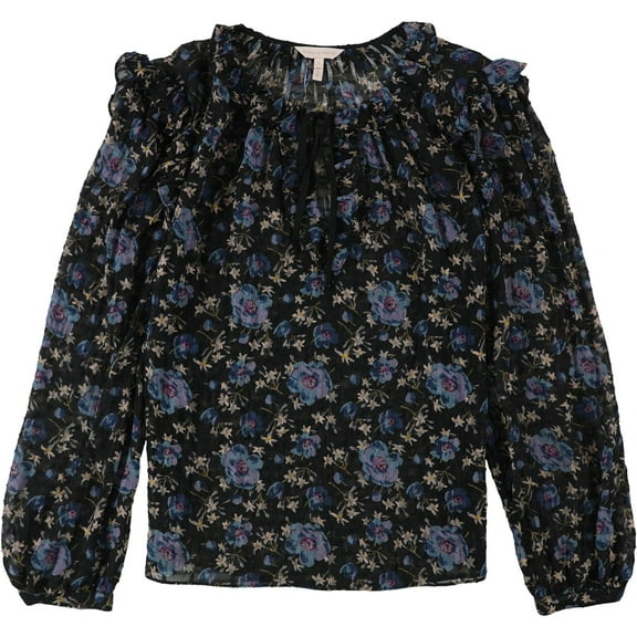 Rebecca Taylor Womens Solstice Floral Pullover Blouse, Black, 6