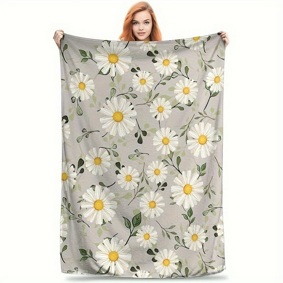Soft & Lightweight Cozy Daisy Pattern Flannel Throw Blanket - Perfect for Couch, Bed, Office, and Travel - All-Season Gift Idea