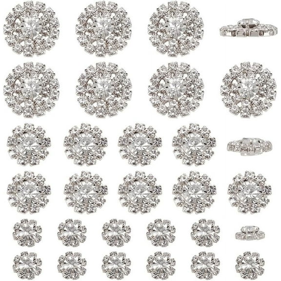 30 PCS Silver Rhinestone Buttons Without Hole 3 Style Flower Shape Rhinestone Buttons Silver Alloy Rhinestone Buttons Crystal Rhinestone Jewelry Buttons for DIY Craft Clothes Decoration