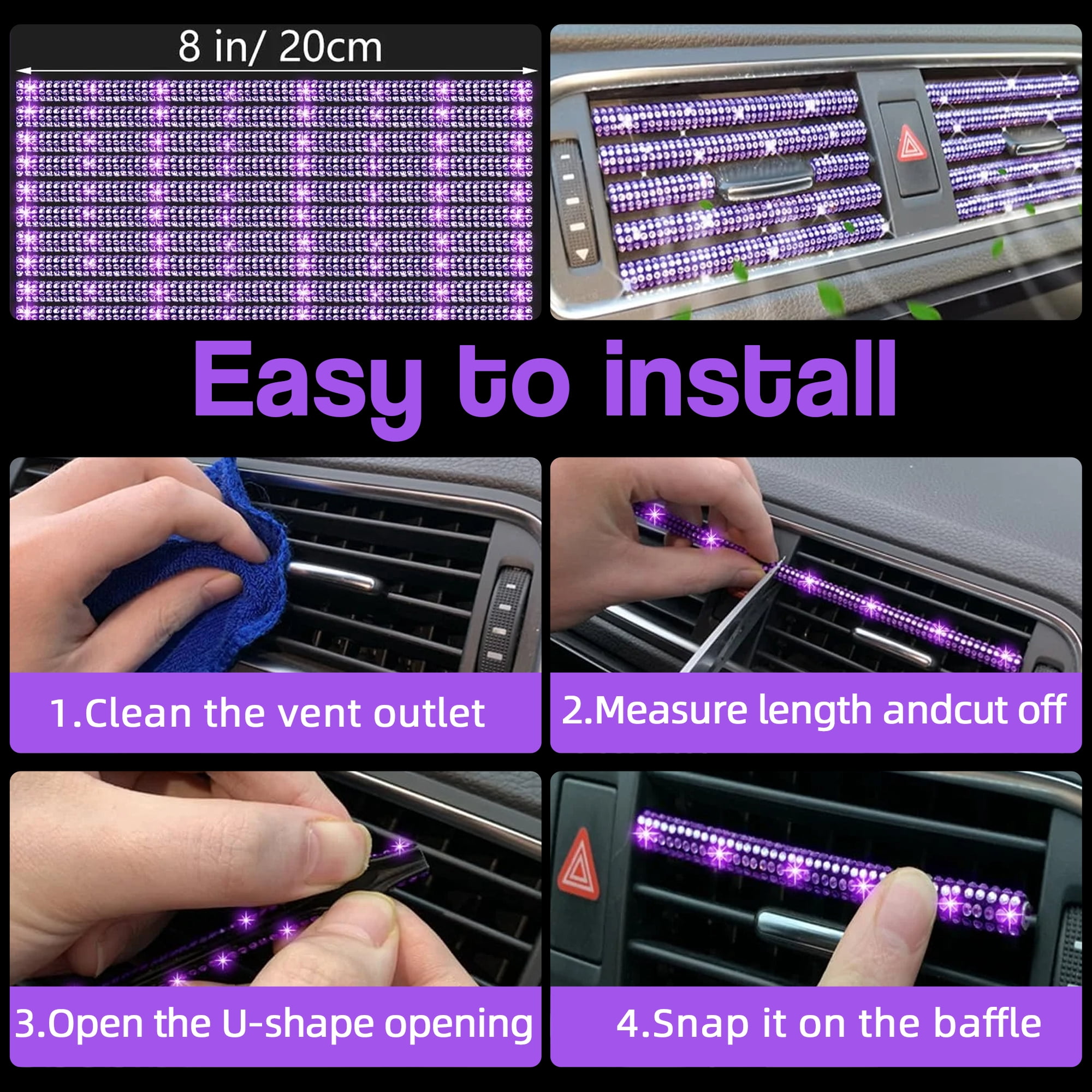 Laptom Max Purple, 1 mm, Universal Fit Cover, Rhinestone Steering Wheel Cover
