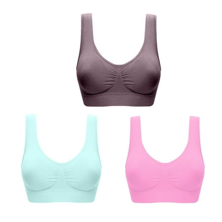 ATOYSOY 3 Pack Plus Size Sports Bra Everyday Bra Yoga Activewear Bralette Underwear Push Up Comfort Bra Clearance Breathable Workout Teens Wireless Ruched Tank Tops Pink L