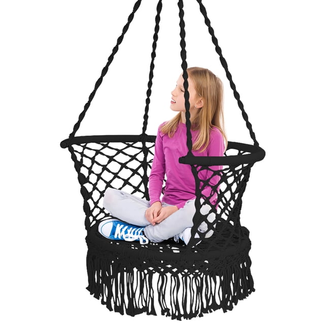 Costway Hanging Hammock Chair Cotton Rope Macrame Swing Indoor Outdoor Black