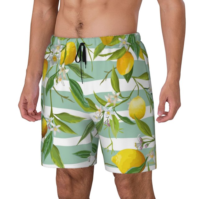 Balery Lemon Bañador para hombre, shorts de playa de secado rápido con entrepierna y forro de compresión-Large