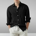 thumbnail image 2 of KeShDi White Button Down Shirt Men Cotton and Linen Solid Color Fashion Long-sleeved Lapel Top/shirt Black XL, 2 of 6