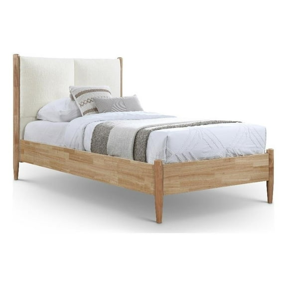 Maklaine Mid-Century Soft Cream Finish Polyester Fabric Twin Bed
