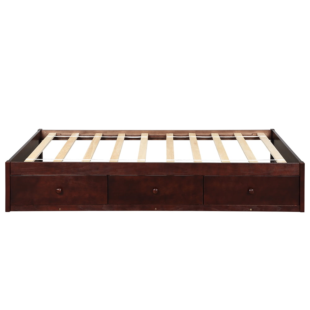 Lowestbest Solid Wood Twin Size Bed with Storage, Platform Bed with 3 Drawers-Espresso