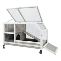 Indoor Rabbit Hutch - 36''L Outdoor Wooden Bunny Hutch with Wheels Rabbit Cage Guinea Pig Cages Removable Pull Out Tray, Ramp, Hideout, Small Animals Pet House Hamster for Bunny Cage