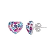 Brillance ine Women's Sterling Silver Multi-Color Crystal Heart Stud Earrings