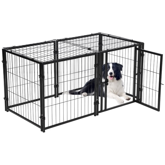 49 Inch Heavy Duty Dog Crate Indestructible Steel Escape-Proof Dog Cage, Indoor Double Door High Anxiety Cage, Kennel with Wheels, Removable Tray for Large Medium Small Dogs