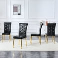 thumbnail image 3 of Set of 4 Black PU Retro Alligator Upholstered Dining Chairs with Crystal Tufted Back and Gold Metal Legs for Dining Room Kitchen, 3 of 9