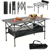 Jowenia Folding Camping Table with Carrying Bag, Portable Lightweight Roll-up Picnic Table for Outdoor, Camping, Beach, BBQ, Patio, 37.4x21.6x19.7in (Black)