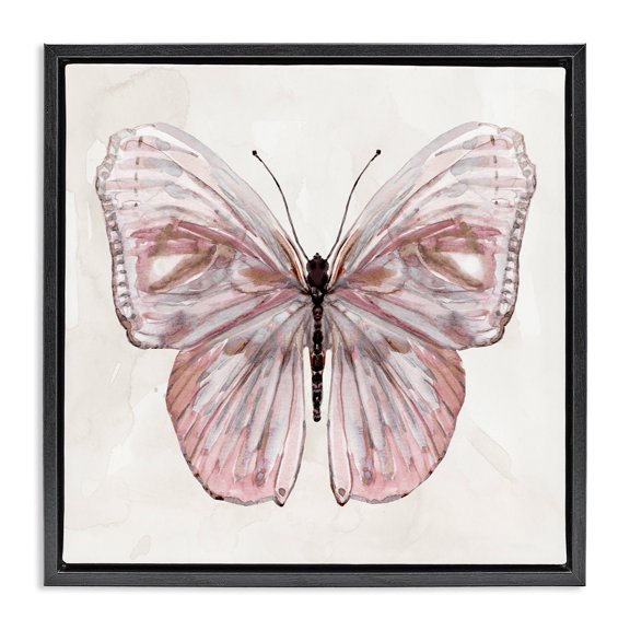 Stupell Industries Shabby Chic Muted Pink Butterfly Black Floating Frame Canvas Art, 18 x 18, by Carol Robinson