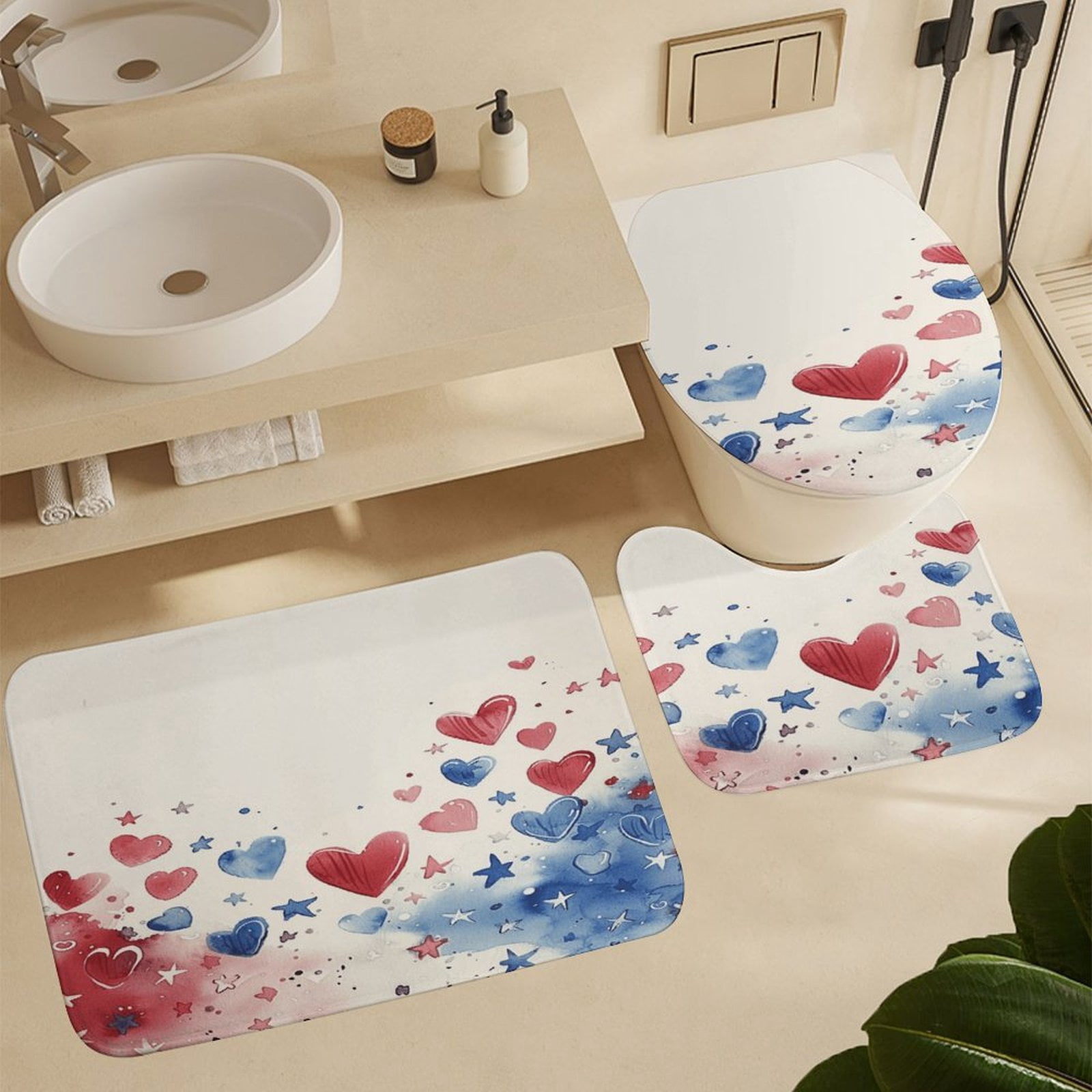 4th of July 4Pcs Shower Curtain Set Shower Curtain Set with Carpet Bath Mat