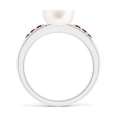 thumbnail image 2 of ANGARA Freshwater Cultured Pearl Ring with Rubies in 14K White Gold for Women | June Birthstone, Birthday, Anniversary, Jewelry Gift for Women | Pearl Ring, 2 of 9