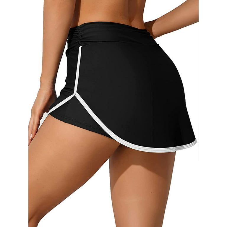 Charmo Womens Swim Skirt with Built-in Shorts V Slit Sporty Swimsuit Bottom  
