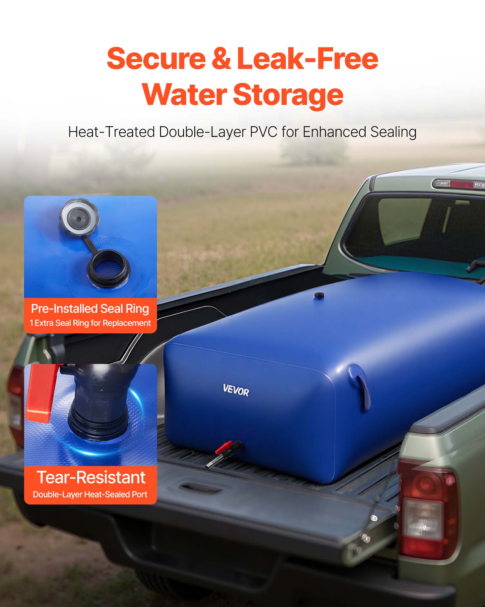 VEVOR Water Storage Bladder 264.2 Gallon Large Capacity Water Bag,Portable & Collapsible Soft Waters Container, Leakproof & Tear-Resistant PVC Emergency Waters Storage Tank for RV Truck & Outdoor Use