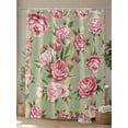 thumbnail image 4 of Shower Curtain Pink Rose Floral Bathroom Curtains with Hooks, Waterproof Fabric Sage Green Leaves Flowers Bath Shower Curtains Set for Bathroom Bathtubs Decor 36x72 Inch, 4 of 8