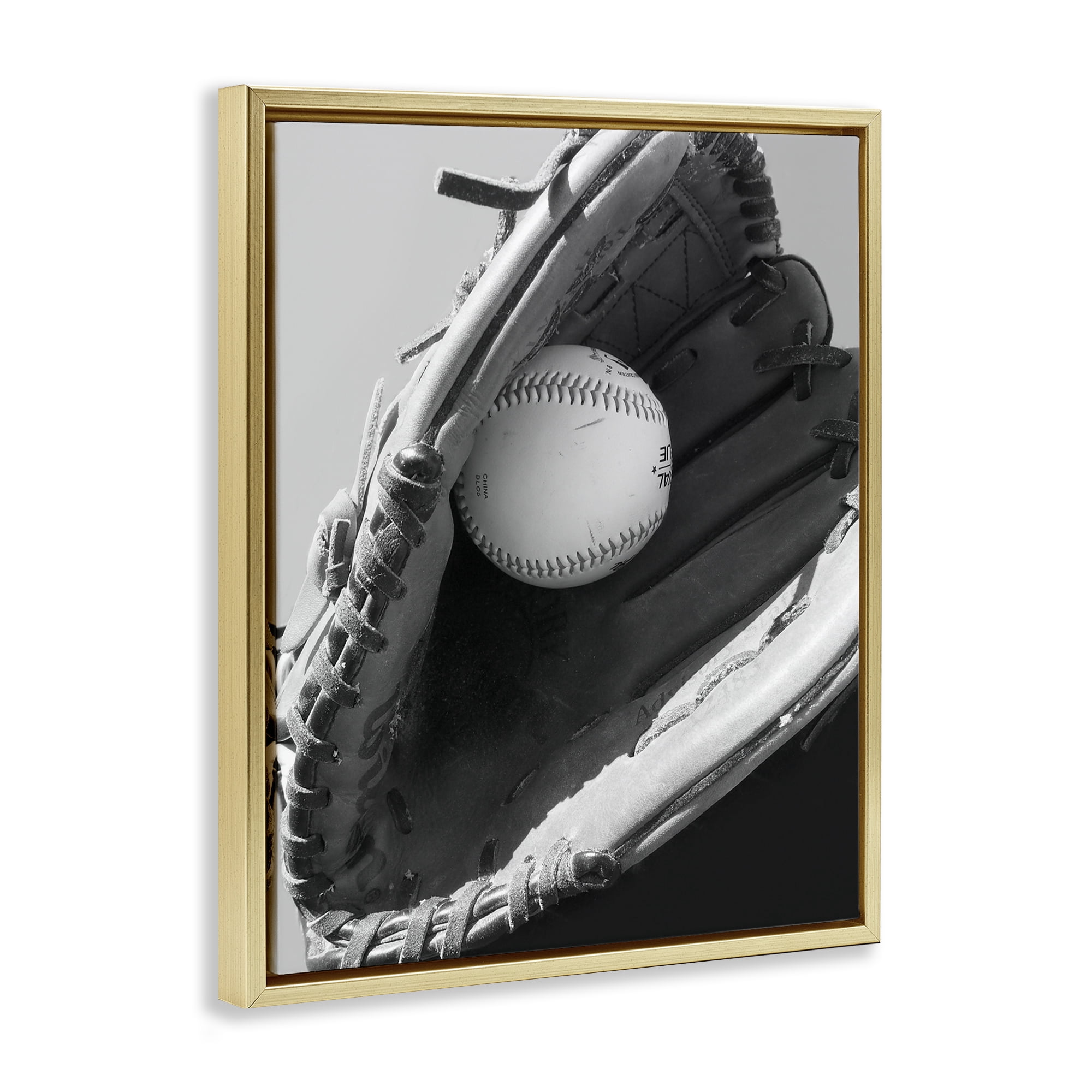 Stupell Industries Nice Catch Baseball Gold Framed Floater Canvas Wall Art, design by Marcus Prime