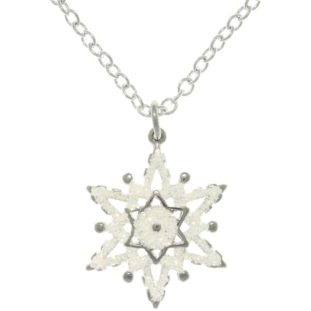 Jewelry Trends Pewter White Enamel Glittering Snowflake Charm with 18 Inch Chain Necklace Jewelry Trends Pewter White Enamel Glittering Snowflake Charm with 18 Inch Chain Necklace