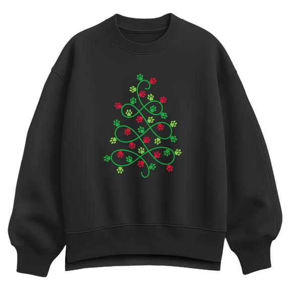 Instant Message - Paw Print Christmas Tree - Ladies Oversized Fleece Crew Sweatshirt