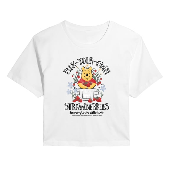 Winnie The Pooh - Pooh Strawberries - Juniors Cropped Graphic T-Shirt