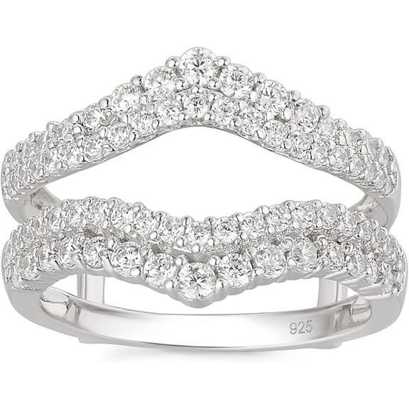 Divine Creation 925 Sterling Silver 2.30 Ct Round Cut White Diamond Wedding Engagement Enhancer Guard Wrap Ring 14K White Gold Plated For Women's - 6