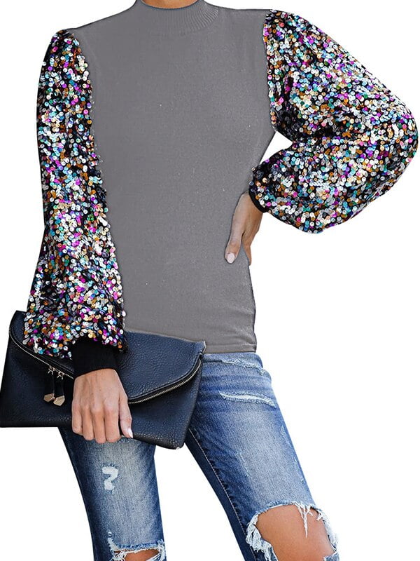 glitter mock neck top