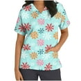 thumbnail image 2 of Holiday Gifts! Titcea Christmas Scrub Tops for Women Stretchy V Neck Short Sleeve Cute Xmas Printed Nurse Holiday Working Uniforms, 2 of 5