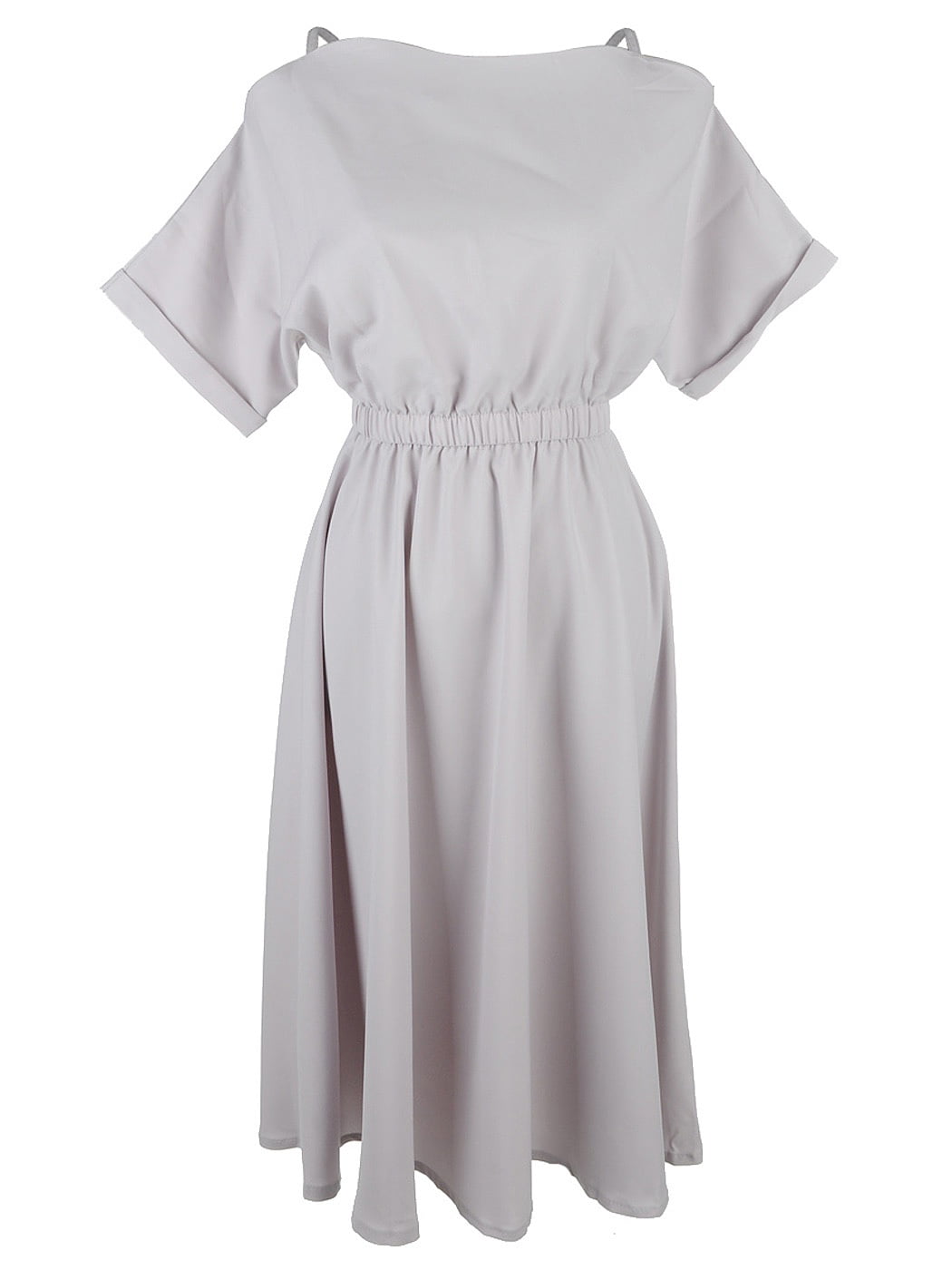 S/M Fit Grey Uniform Inspired Short Sleeve Elastic Midriff Midi Dress ...
