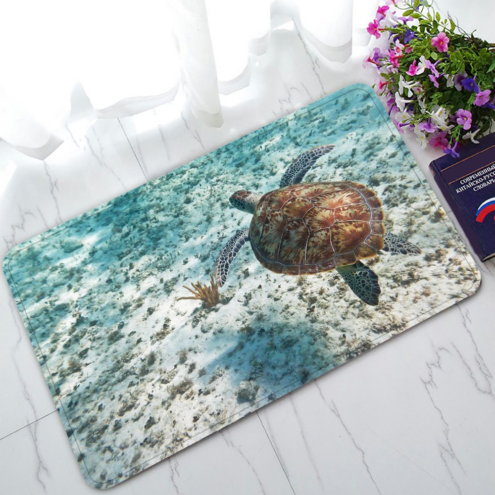 PHFZK Animal Doormat, Green Turtle in Nature of Caribbean Sea Doormat