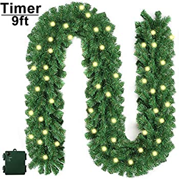 Christmas Garland with Lights, Prelit Xmas Garlands with Timer Outdoor