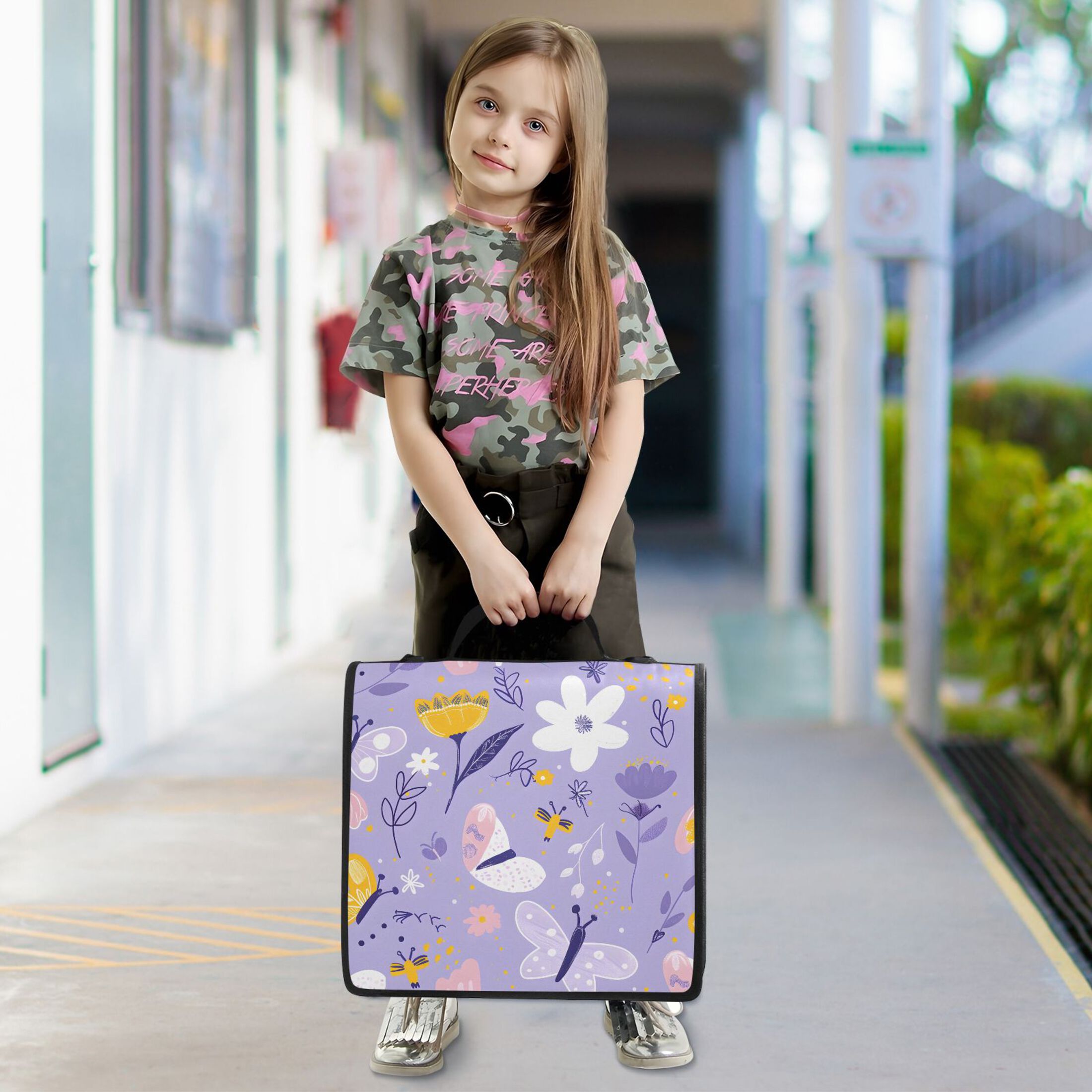 3 Ring Zipper Binder with Shoulder Strap Waterproof Trapper Keeper 2 Inch D-Ring 500 Sheets Capacity Abstract Flowers and Butterflies
