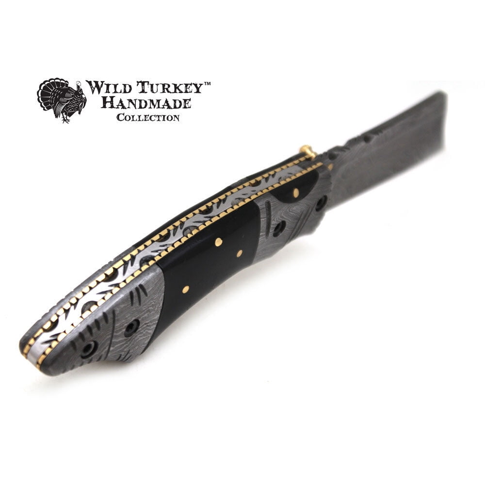 Wild Turkey Handmade Damascus Steel Collection Razor Style Folding Knife