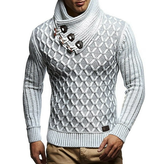 Miluxas Men's Shawl Collar Pullover Sweater Casual Slim Button Textured Knit Sweaters White