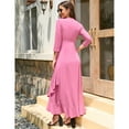 thumbnail image 4 of Women's Maternity Dress V Neck 3/4 Sleeve Ruffle Long Dress High Waist A Line Maxi Dress with Belt, 4 of 5