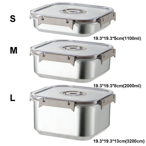 (Trompeta Cuadrada) Caja De Almacenamiento Sellada De Alimentos De Acero Inoxidable Con Tapa