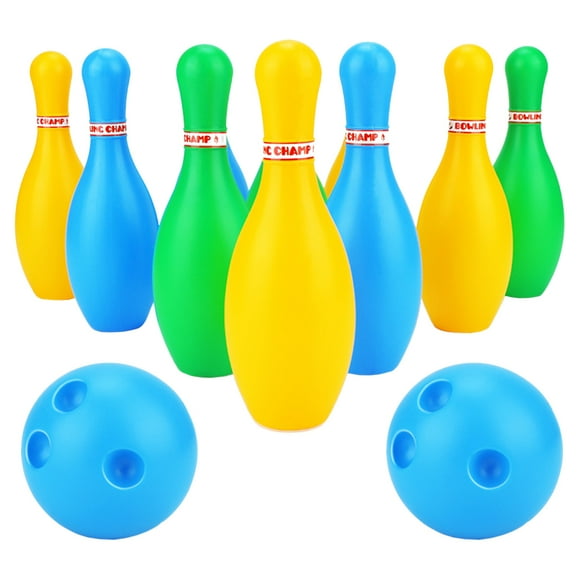 KAKOWELY Ensemble de 12 Pcs de Jouets de Boules de Quilles pour Enfants, Jouets de Boules Amusants, Jouet Interactif Parent-Enfant, Jouet de Sport pour Enfants (18 cm, 10 Pcs de Boules de Quilles et 2 Pcs de Boules), 7,09 Pouces X 2,36 Pouces X 2,36 Pouces