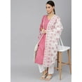 thumbnail image 4 of Janasya Indian Women's Pink Cotton Block Print Kurta with Pant and Dupatta, 4 of 10