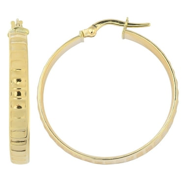KoolJewelry 14k Yellow Gold 4x25mm High Polish Ripple Design Round Hoop Earrings
