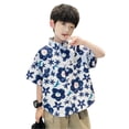 thumbnail image 5 of BRGZLK Boys Hawaiian Shirts Trendy Tropical Relaxed Fit Short Sleeve Button Down Tops Casual Floral Beach Shirt for Kids Summer Vacation Blue A 18-24M, 5 of 5