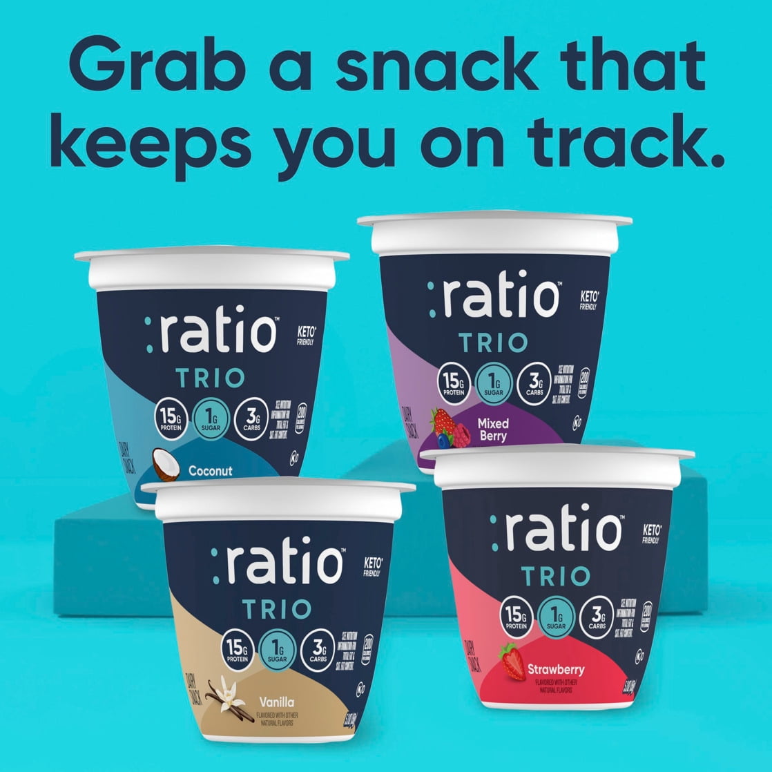 Ratio Trio Yogurt Cultured Dairy Snack, Coconut, 1g Sugar, Keto Yogurt Alternative, 4 Cups