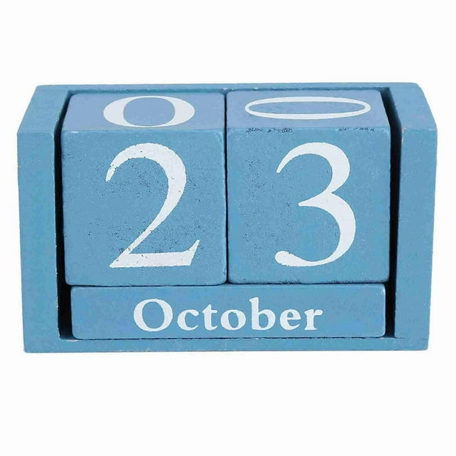 Vintage Wooden Desk Calendar, Wooden Block, Month and Date Display, Home Office Decor, Blue