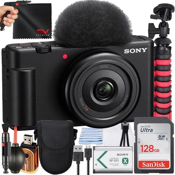 Sony ZV-1F Camera (Black) Vlogging with 128GB Memory Card   Case   Tripod   SV Premium Accessory Bundle (International Version)