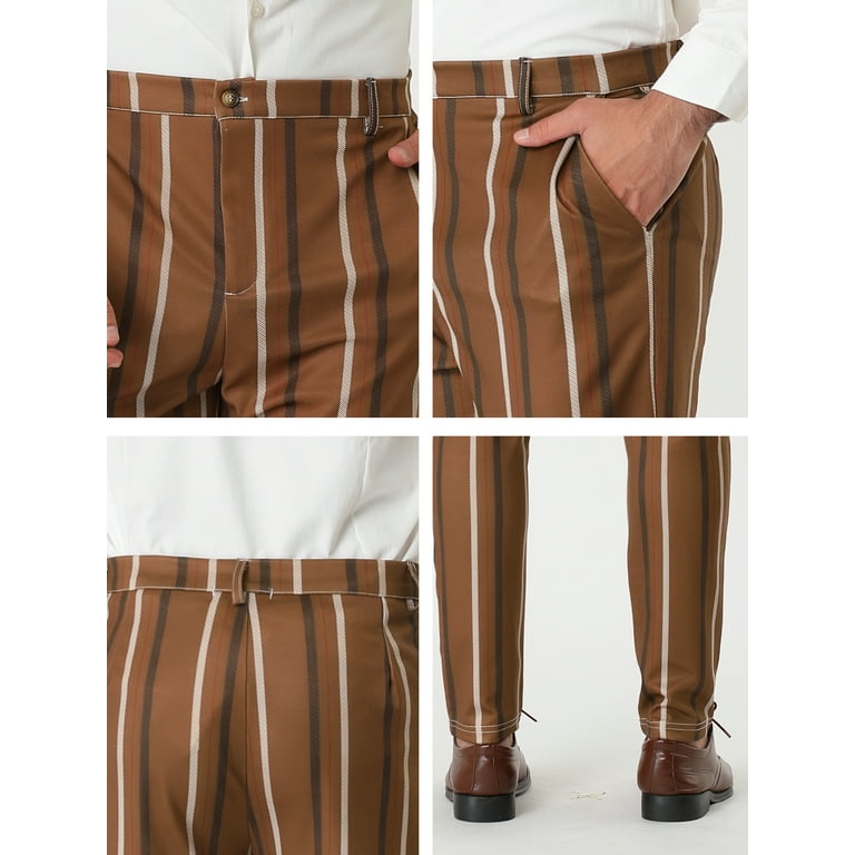 Lars Amadeus Men's Striped Slim Fit Contrast Color Drawstring Dress Pants