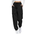 thumbnail image 2 of LUGOGNE Womens Cargo Joggers High Waisted Baggy Sweatpants Elastic Drawstring Waist Cuffed Ankle Lounge Pants with Multi Pockets Black,S, 2 of 8