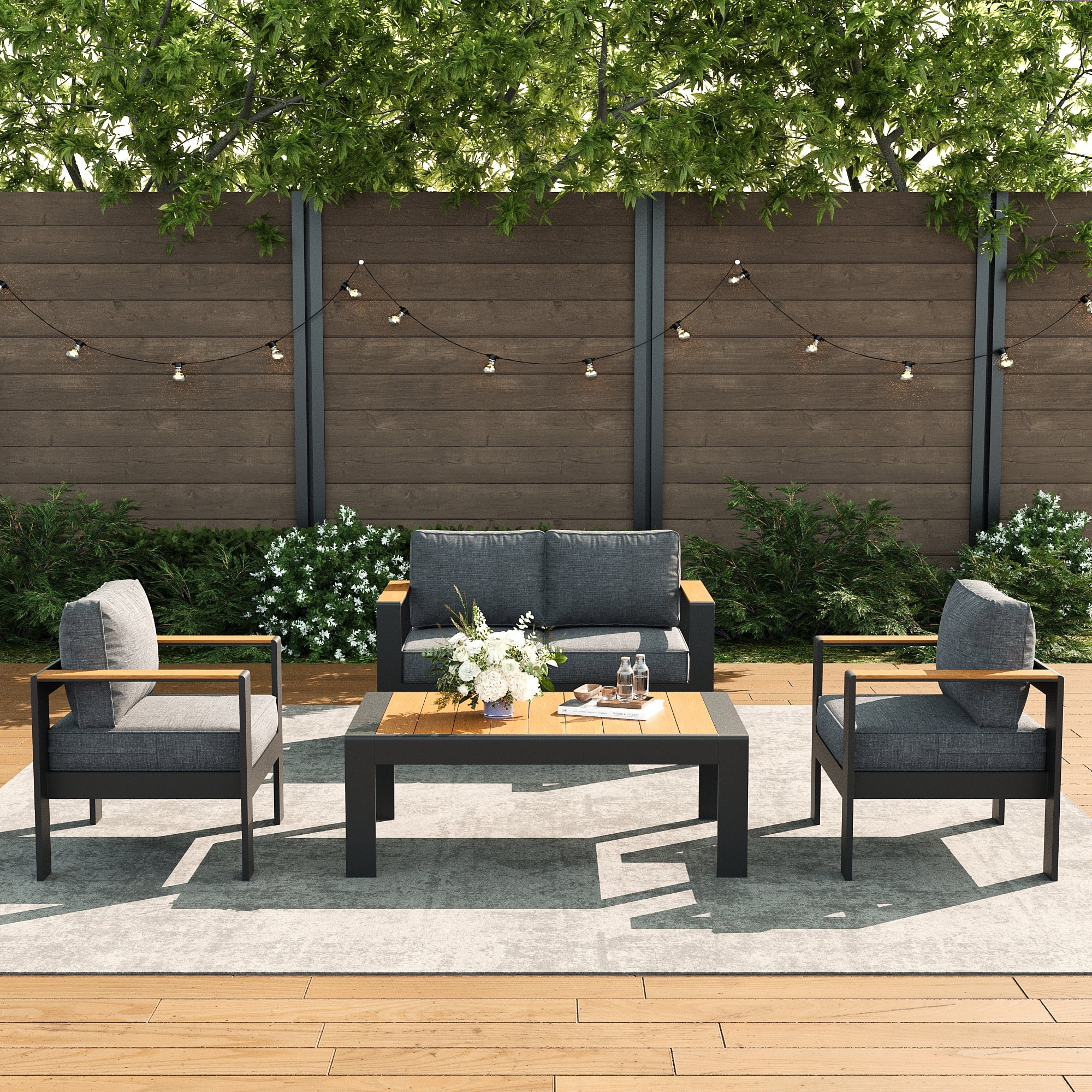 LayinSun Outdoor Aluminum Furniture Set with Coffee Table, Modern Patio Conversation Sets for Porch, Backyard