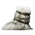 thumbnail image 6 of Rokment Womens Fuzzy Faux-Fur Mid Calf Winter Snow Boots with No Heel Fashion Punk Buckles Strappy Furry Plush Short Dress Booties Light Gray Size 6.5, 6 of 7