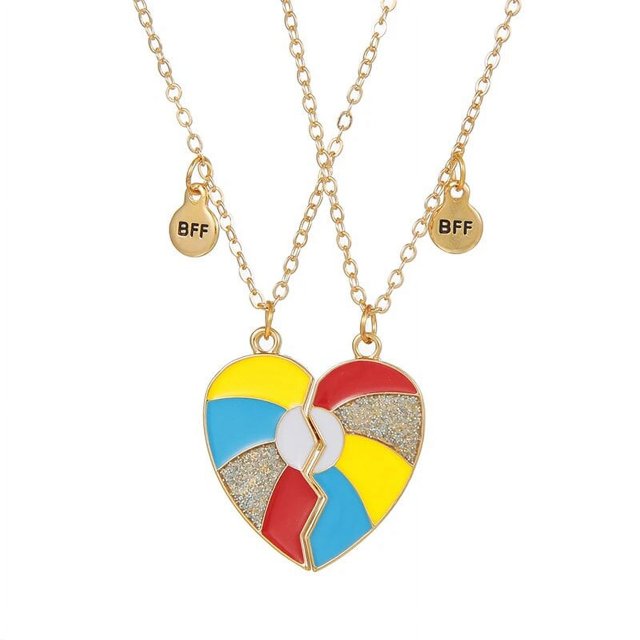 Qpeach-Colgante de corazón para niños, unicornio, oso, gato, mejor amigo, niña, BFF, collar de 2 para niños, regalos de joyería de amistad